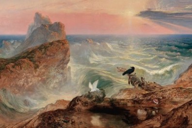 a painting of a large rock