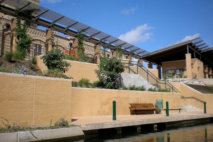 a bench in front of a building